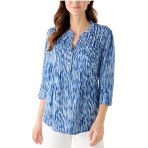 COCOMO Womens 3/4 Sleeve Henley Knit Top Tunic 3X Blue Stretch Abstract Flowy